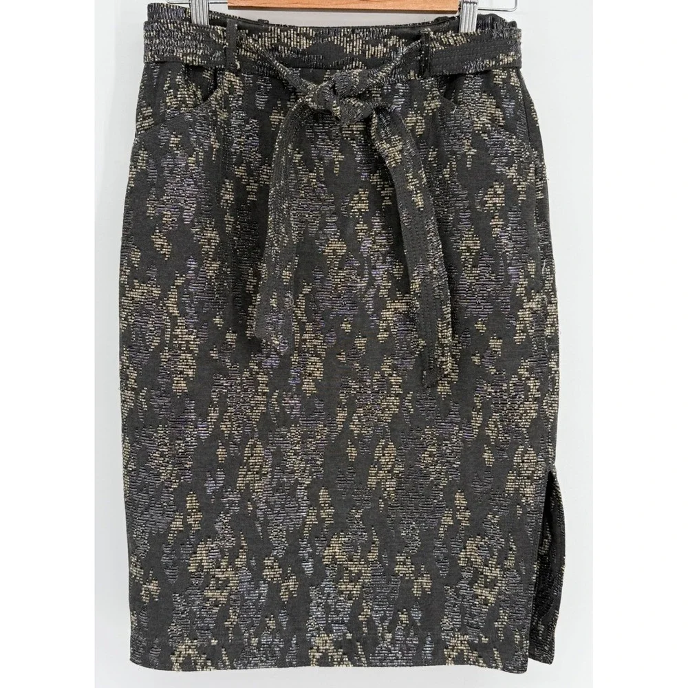 Banana‎ Republic Womens Charcoal Silver Jacquard Tie Waist Pencil Skirt Sz 4